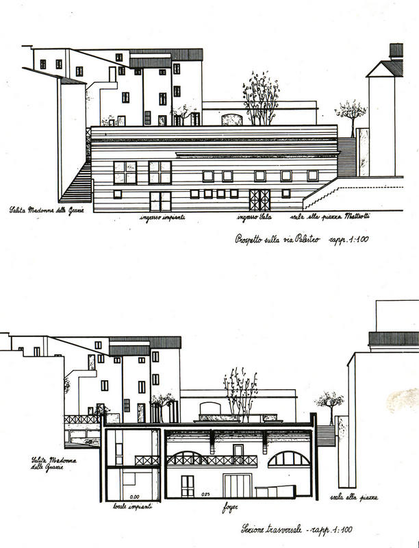 Prospetto sulla via Palestro e sezione trasversale