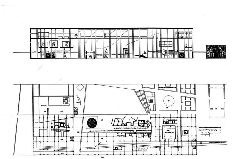 Pianta e sezione del Museo sulla via Flaminia